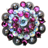 Set Of 2 Western Screw Back Concho Ab Pink Crystal Rodeo Bling Cowgirl - Uhorse