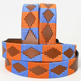 Bar H Equine Western Brown Full Grain Genuine Leather Men and Women Belt Embroidered Orange & Blue | Unisex Western Belt with Removable Buckle