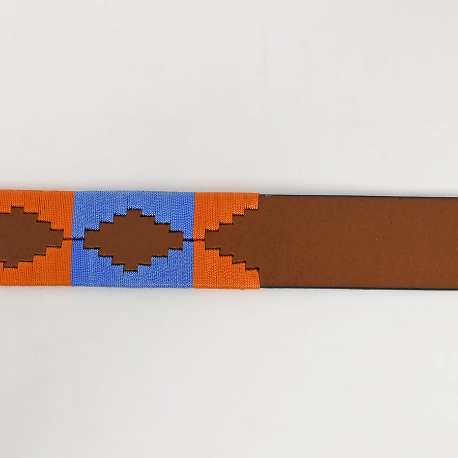 Bar H Equine Western Brown Full Grain Genuine Leather Men & Women Belt Embroidered Orange Blue with Buckle
