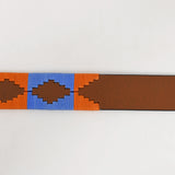 BAR H EQUINE Western Genuine Leather Men And Women Brown Belt Embroidered Orange & Blue