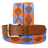 Bar H Equine Western Brown Full Grain Genuine Leather Men and Women Belt Embroidered Orange & Blue | Unisex Western Belt with Removable Buckle