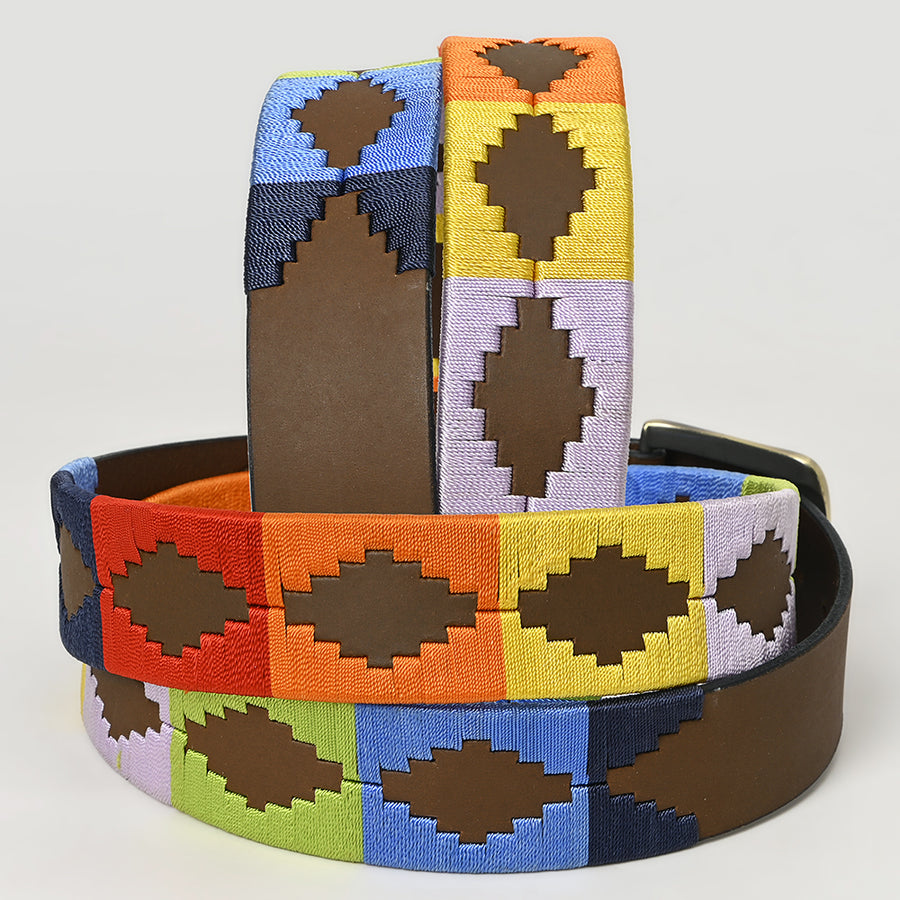 Bar H Equine Western Brown Full Grain Genuine Leather Men & Women Belt Embroidered Multi Colors with Buckle