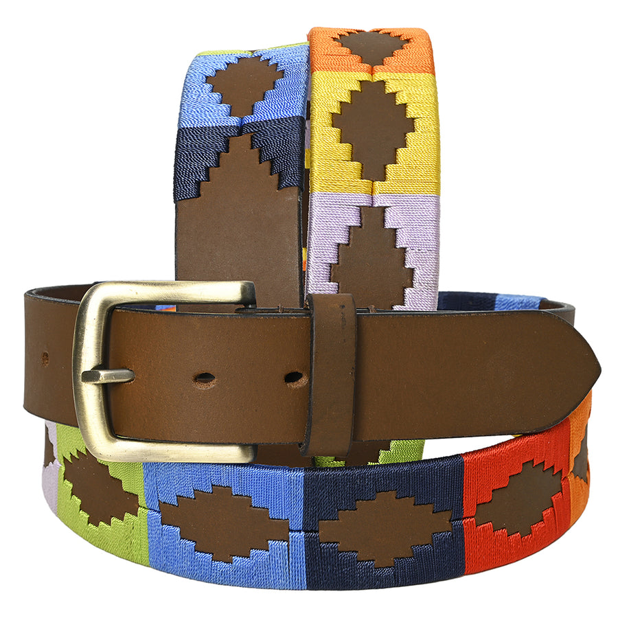 BAR H EQUINE Western Genuine Leather Men And Women Brown Belt Embroidered Multi - Uhorse