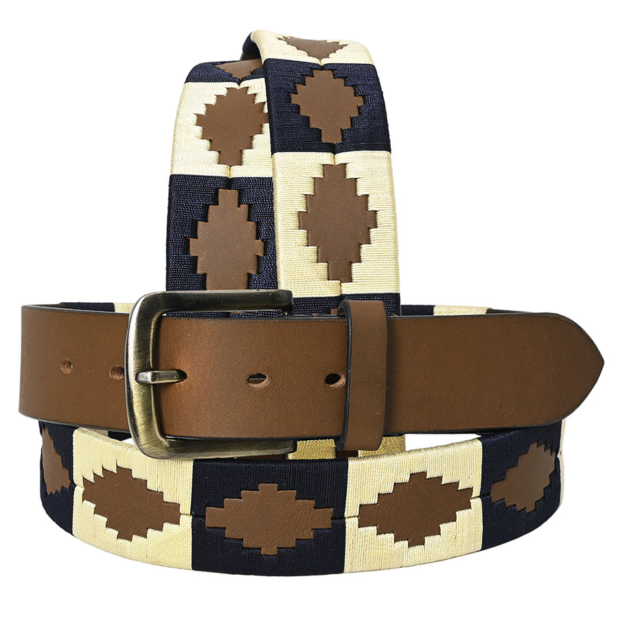 BAR H EQUINE Western Genuine Leather Men And Women Brown Belt Embroidered Beige and Black - Uhorse