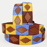 Bar H Equine Western Brown Full Grain Genuine Leather Men and Women Belt Embroidered Yellow Blue & Red | Unisex Western Belt with Removable Buckle