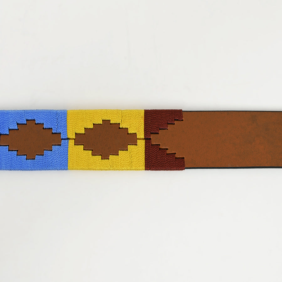 Bar H Equine Western Brown Full Grain Genuine Leather Men & Women Belt Embroidered Yellow Blue Red with Buckle