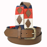 Bar H Equine Western Brown Full Grain Genuine Leather Men & Women Belt Embroidered Red Blue White with Buckle - 42"