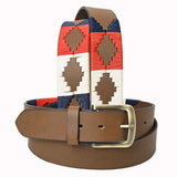 Bar H Equine Western Brown Full Grain Genuine Leather Men and Women Belt Embroidered Red Blue & White | Unisex Western Belt with Removable Buckle