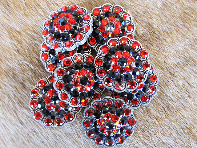 HILASON Western Screw Back Concho Silver Finish Jet Siam Crystal Bling and Light color