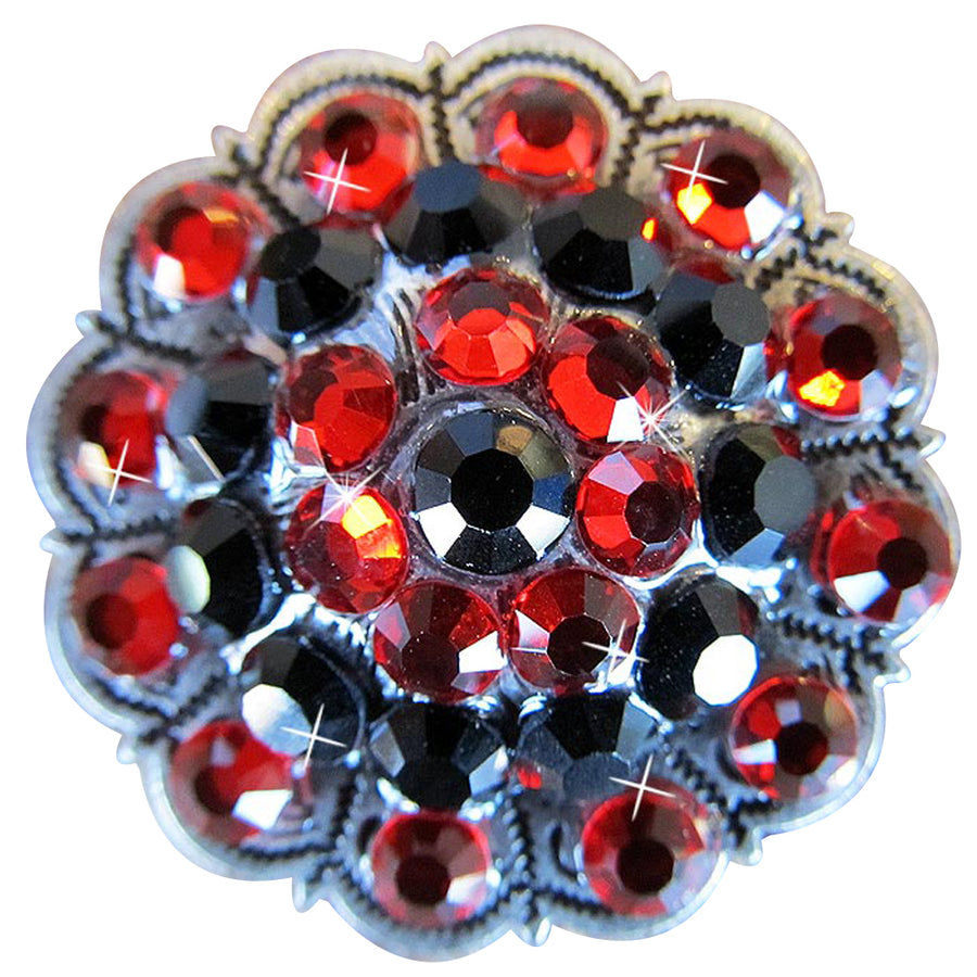 Set Of 4 Western Screw Back Concho Silver Finish Jet Siam Crystal Bling - Uhorse