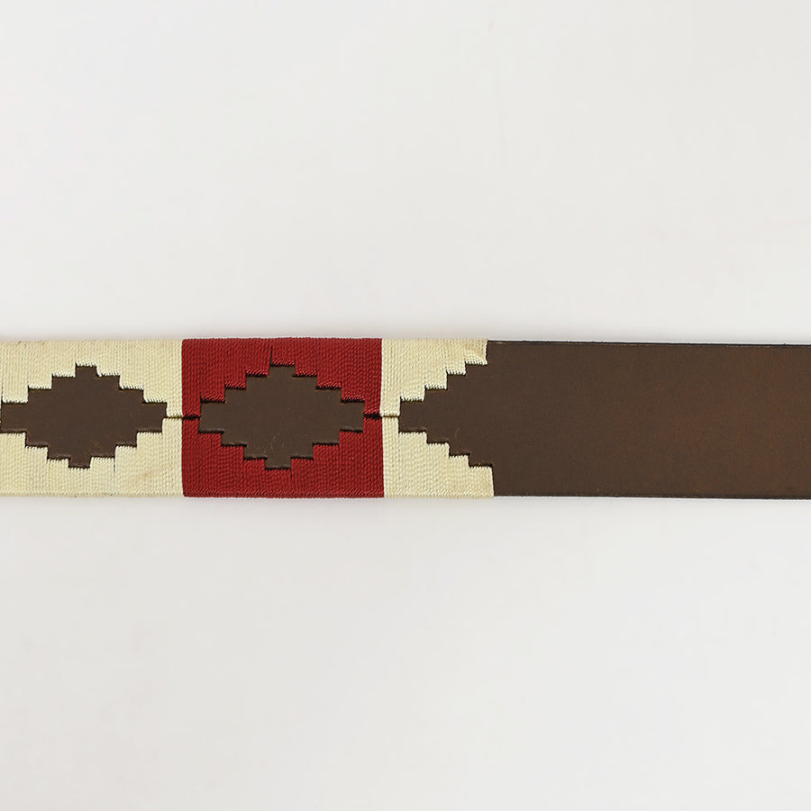 Bar H Equine Western Brown Full Grain Genuine Leather Men & Women Belt Embroidered Maroon Beige with Buckle