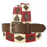 Bar H Equine Western Brown Full Grain Genuine Leather Men and Women Belt Embroidered Maroon & Beige | Unisex Western Belt with Removable Buckle