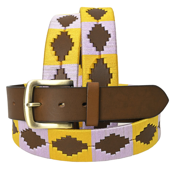 BAR H EQUINE Western Genuine Leather Men And Women Brown Belt Embroidered Yellow and Purple - Uhorse