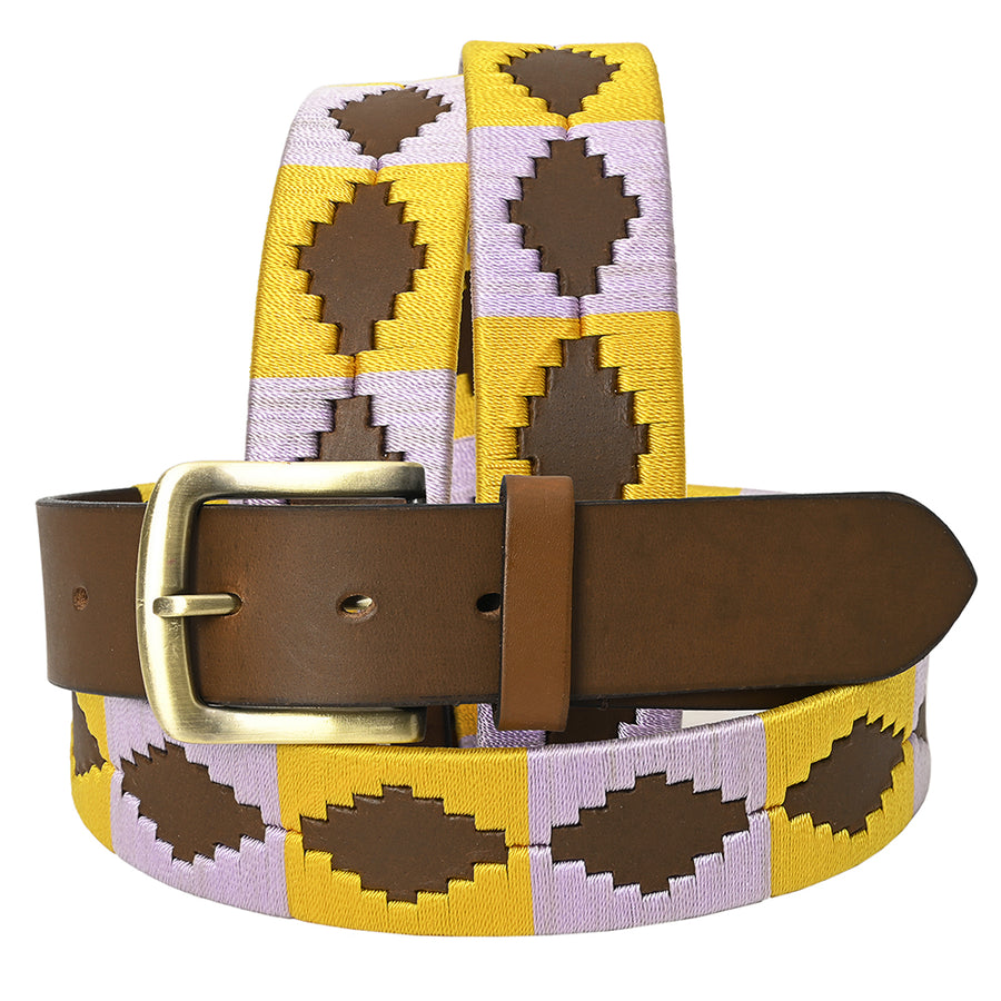 BAR H EQUINE Western Genuine Leather Men And Women Brown Belt Embroidered Yellow and Purple - Uhorse