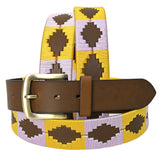 Bar H Equine Western Brown Full Grain Genuine Leather Men and Women Belt Embroidered Yellow & Purple | Unisex Western Belt with Removable Buckle