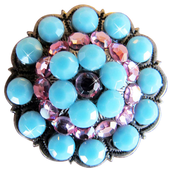 Western Screw Back Concho Turquoise Crystal Berry Horse Saddle Tack Belt - Uhorse