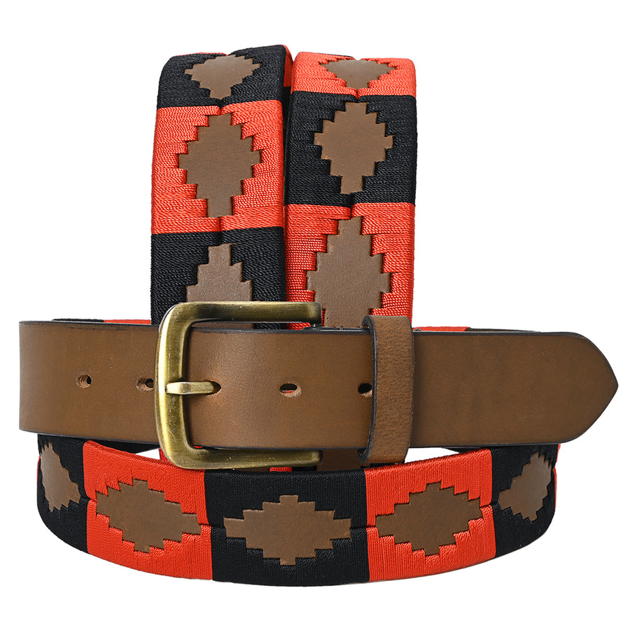 Bar H Equine Western Brown Full Grain Genuine Leather Men & Women Belt Embroidered Red Black Unisex Buckle