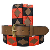 Bar H Equine Western Brown Full Grain Genuine Leather Men & Women Belt Embroidered Red Black Unisex Buckle - 42"