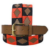 Bar H Equine Western Brown Full Grain Genuine Leather Men and Women Belt Embroidered Red & Black | Unisex Western Belt with Removable Buckle