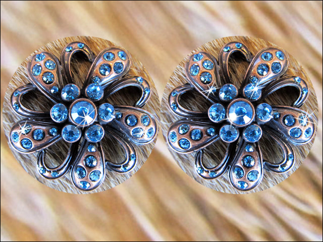HILASON Crystal Rhinestone Bling Conchos With Floral Design Antique Copper Finish| Western Concho Belt | Slotted