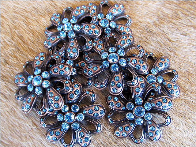 HILASON Crystal Rhinestone Bling Conchos With Floral Design Antique Copper Finish| Western Concho Belt | Slotted