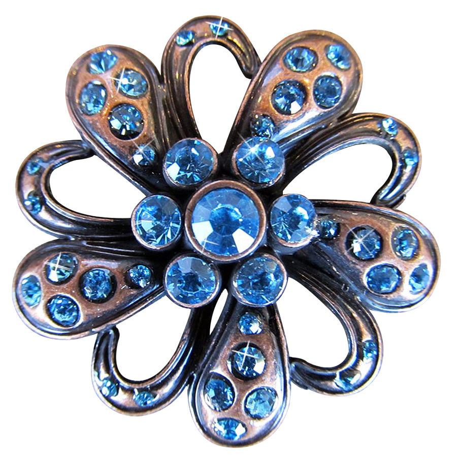 Set Of 2 Western Screw Back Concho Crystal Bling Floral Design Copper - Uhorse