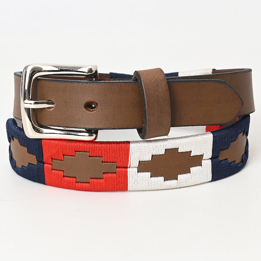 BAR H EQUINE Embroidered Hand Tooled Western Genuine Leather Polo Belt Brown - Uhorse