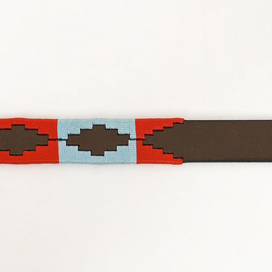 Bar H Equine Western Brown Full Grain Genuine Leather Men & Women Belt Embroidered Red Light Blue with Buckle
