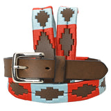 Bar H Equine Western Brown Full Grain Genuine Leather Men and Women Belt Embroidered Red & Light Blue | Unisex Western Belt with Removable Buckle