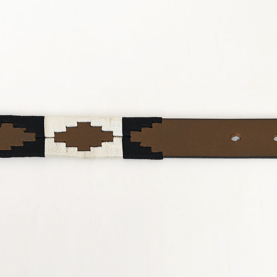 Bar H Equine Western Brown Full Grain Genuine Leather Men & Women Belt Embroidered Black White with Buckle