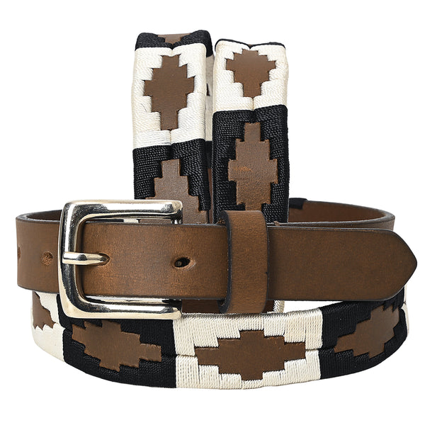 BAR H EQUINE Western Genuine Leather Men And Women Brown Belt Embroidered Black and White - Uhorse
