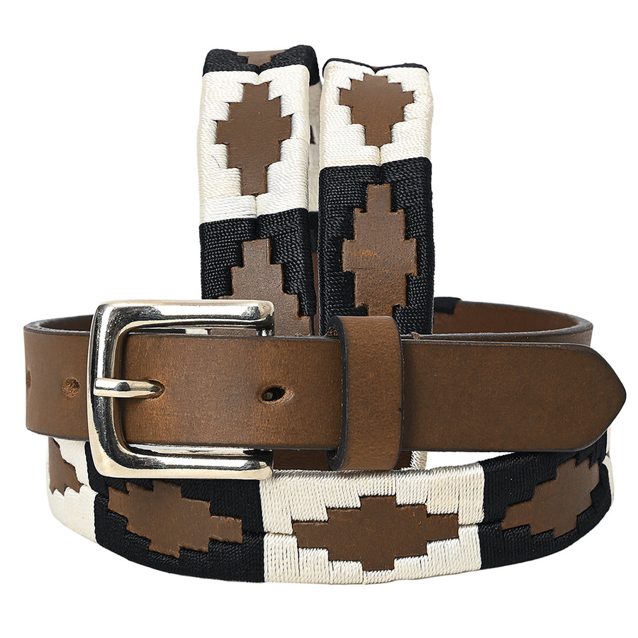 BAR H EQUINE Western Genuine Leather Men And Women Brown Belt Embroidered Black and White - Uhorse