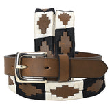 Bar H Equine Western Brown Full Grain Genuine Leather Men and Women Belt Embroidered Black & White | Unisex Western Belt with Removable Buckle