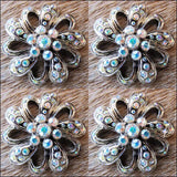 Screw Back Concho Crystal Bling Stone Floral Design Nickle