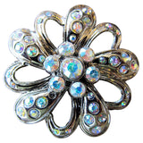 Set Of 4 Screw Back Concho Crystal Bling Stone Floral Design Nickle