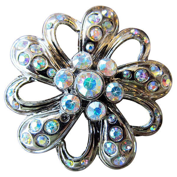 Crystal Rhinestone Bling Conchos with Ab Stone Floral Design Nickle Finish - Uhorse