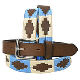 Bar H Equine Western Brown Full Grain Genuine Leather Men and Women Belt Embroidered Beige & Light Blue | Unisex Western Belt with Removable Buckle