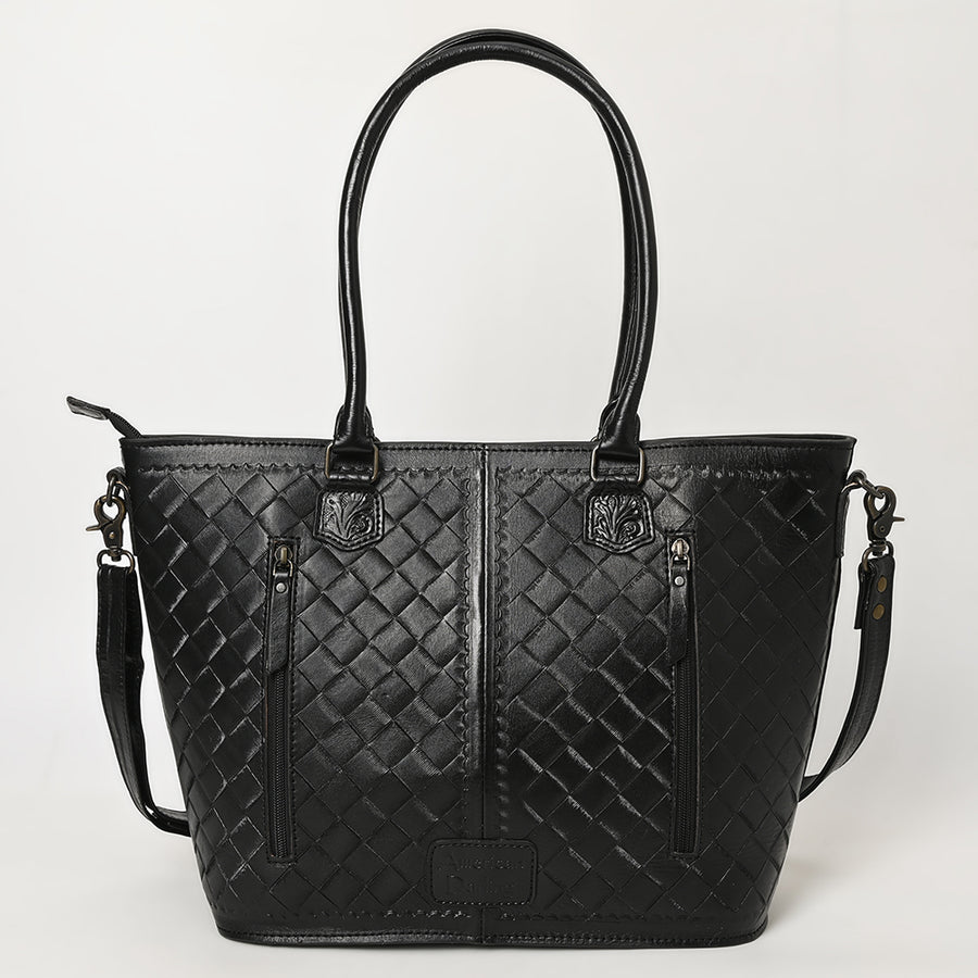 American Darling Hand Tooled Western Tote Bag – Floral Carved Genuine Leather Tote with Tassel | 12in (H) X 18in (W) X 5in (D)