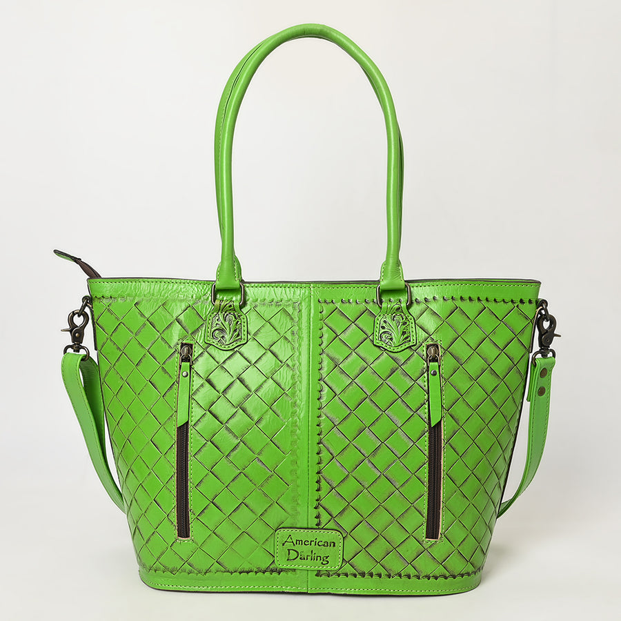 American Darling Hand Tooled Western Tote Bag – Floral Carved Genuine Leather Tote with Tassel | 12in (H) X 18in (W) X 5in (D)