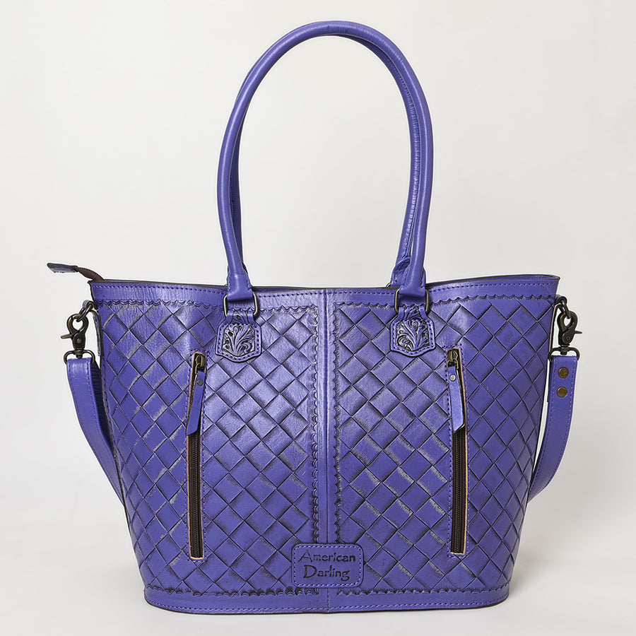 American Darling Hand Tooled Western Tote Bag – Floral Carved Genuine Leather Tote with Tassel | 12in (H) X 18in (W) X 5in (D)