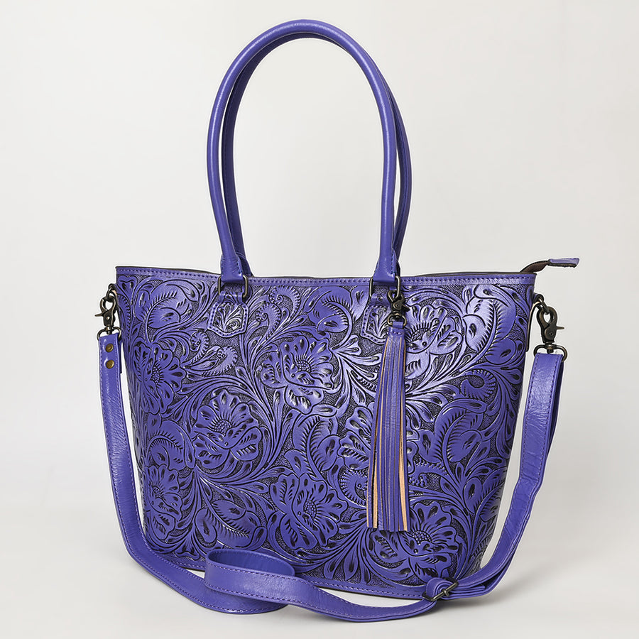 American Darling Hand Tooled Western Leather Tote Bag with Floral Carving and Tassel - Genuine Leather - Uhorse