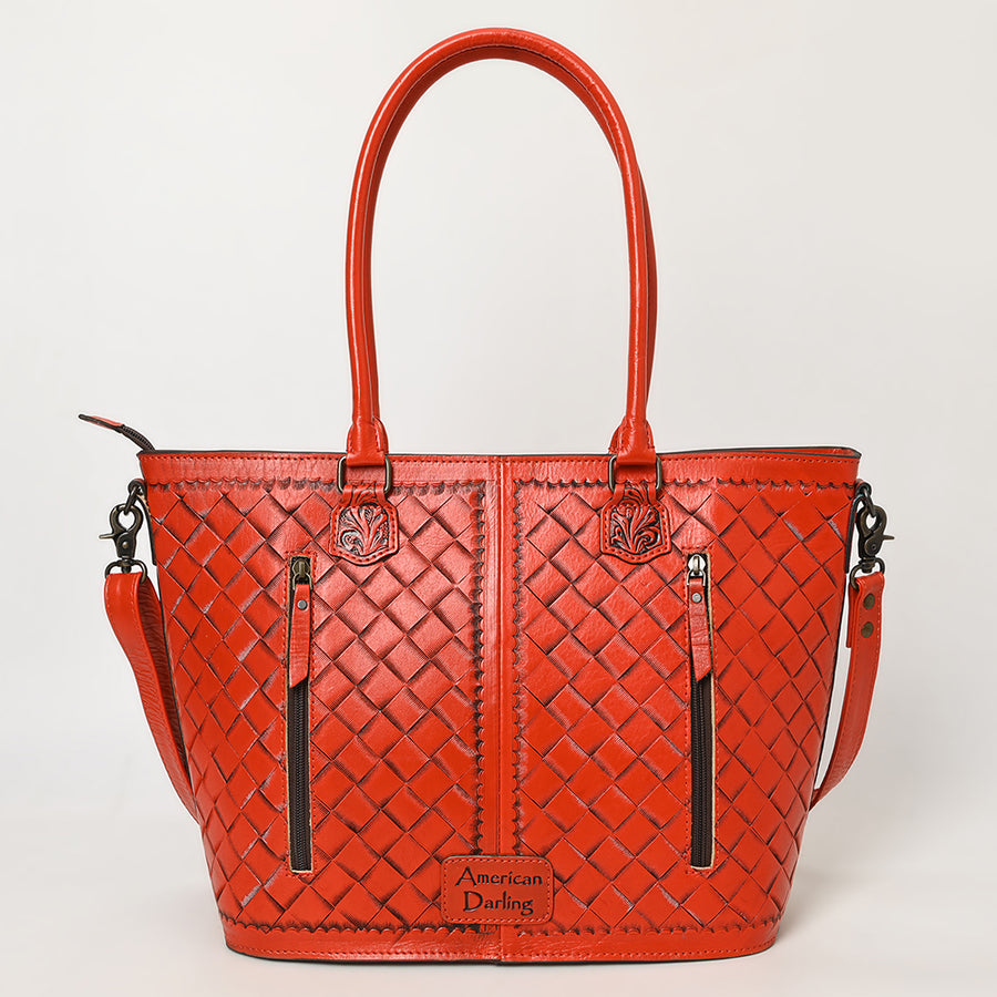 American Darling Hand Tooled Western Tote Bag – Floral Carved Genuine Leather Tote with Tassel | 12in (H) X 18in (W) X 5in (D)