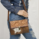 American Darling Adbg1465 Small Crossbody Hand Tooled Hair-On Genuine Leather Women Bag Western Handbag Purse