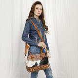 American Darling Adbg1467 Tote Hand Tooled Hair-On Genuine Leather Women Bag Western Handbag Purse