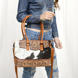 American Darling Adbg1467 Tote Hand Tooled Hair-On Genuine Leather Women Bag Western Handbag Purse