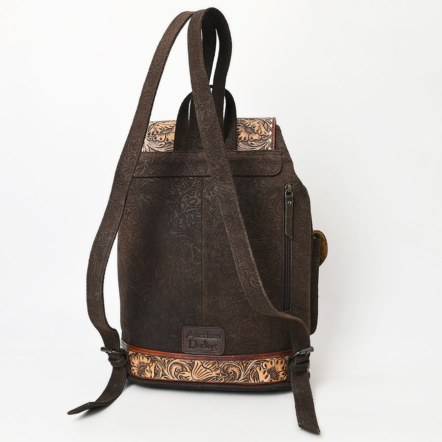 Western Leather Backpack Bag with Hand-Tooled Floral Carving, Genuine Suede Leather, Adjustable Straps, Spacious Interior, Premium Craftsmanship