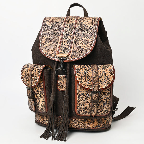 American Darling Western Leather Backpack Bag with Hand-Tooled Floral Detailing and Genuine Suede Leather - Uhorse