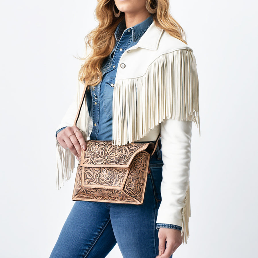American Darling Western Leather Messenger Bag with Hand-Tooled Floral Carving, Genuine Leather, Adjustable Strap, Premium Artisan Craftsmanship