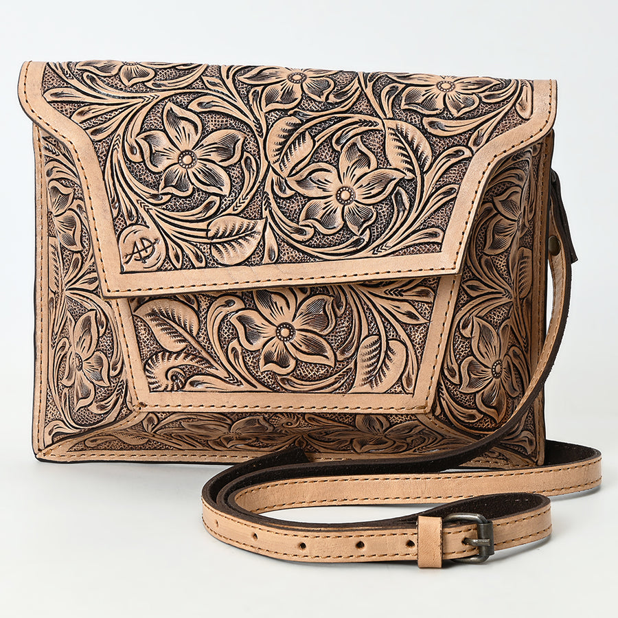 American Darling Western Leather Messenger Bag with Hand-Tooled Floral Carving, Genuine Leather, Adjustable Strap, Premium Artisan Craftsmanship