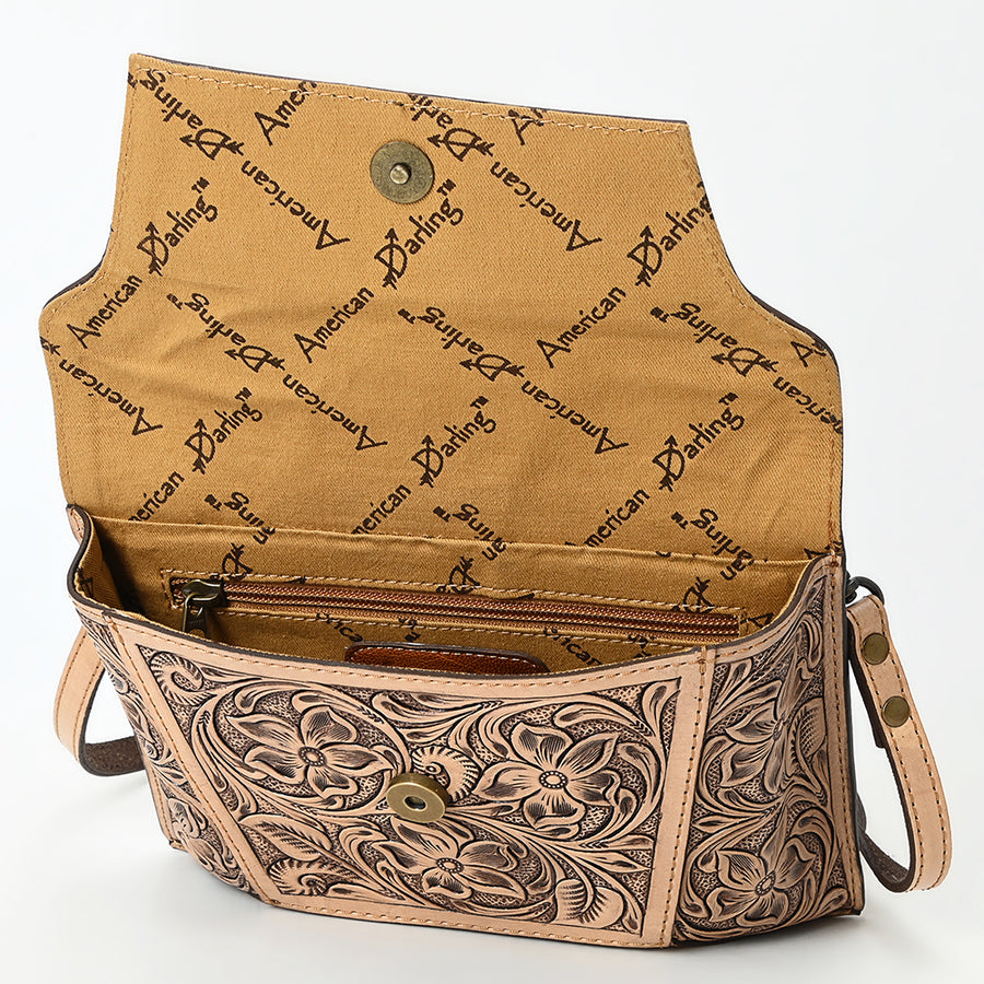 American Darling Western Leather Messenger Bag with Hand-Tooled Floral Carving, Genuine Leather, Adjustable Strap, Premium Artisan Craftsmanship